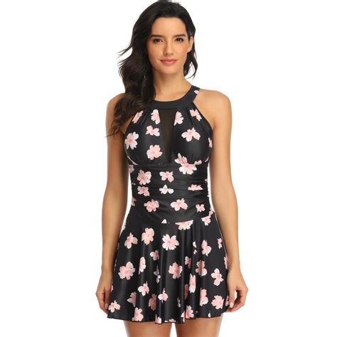 Femme Maillot de Bain 1 Pièce avec Jupette Rembourré Maillot Une Pièce Bikini Robe de Plage