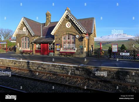 Horton In Ribblesdale Railway Station And Snow On Distant Stock Photo