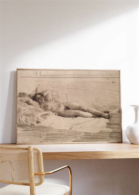 Vintage Naked Woman Sketch Figurative Print Female Drawing Etsy