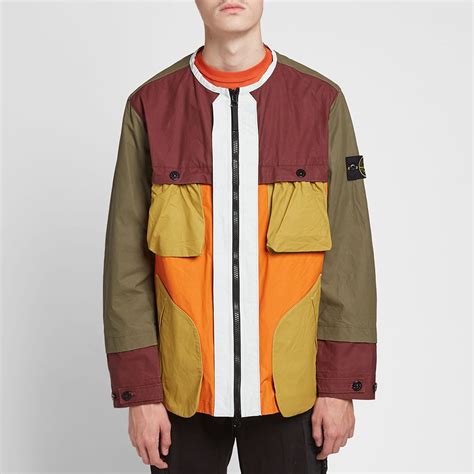 Stone Island Reflective Patchwork Double Layered Jacket Orange And Multi