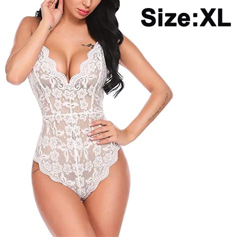 Women Deep V Lingerie Snap Crotch Teddy Sexy Lace Bodysuit Walmart