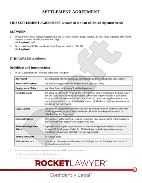 Settlement Agreement Template And Faqs Rocket Lawyer Uk