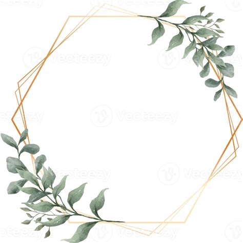 green leaf watercolor geometric gold frame  png