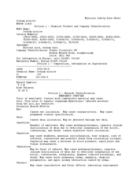 MSDS Sodium Nitrite | PDF | Breathing | Chemical Substances