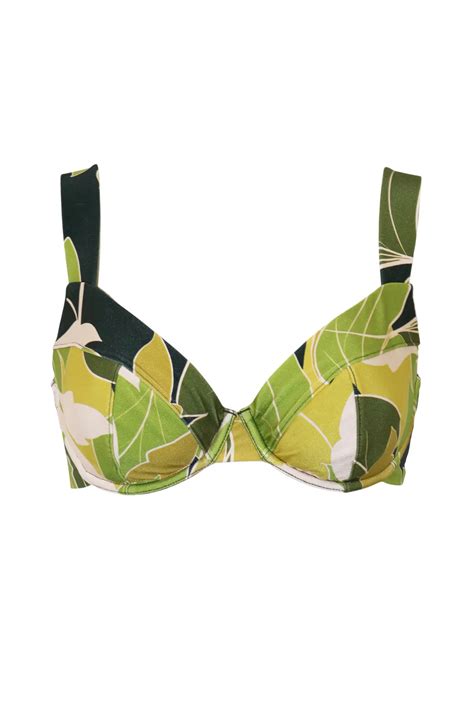 Dolce Vita Non Padded Underwired Bikini Top In Green Tropical Pour Moi