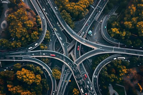 Premium Photo Aerial View Of Busy Highway Intersection With Multiple