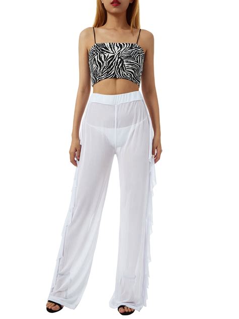 Qiylii Women Sexy Perspective Mesh Sheer Swim Shorts Pants Bikini