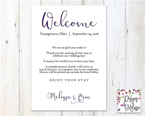 Hotel Welcome Card Wedding Welcome Wedding Guest Card