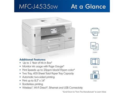 Brother MFC J4535DW INKvestment Tank All In One Color Inkjet Printer