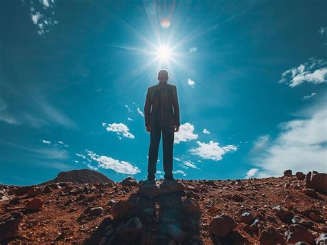 Man Standing On Mountain Top Premium Ai Generated Image