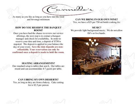 Menu at Carmello's of Old Town Manassas restaurant, Manassas