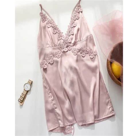 Intimates Sleepwear Floral Lingerie Slip Dress Satin Lace Open Back Purple Lilac Poshmark