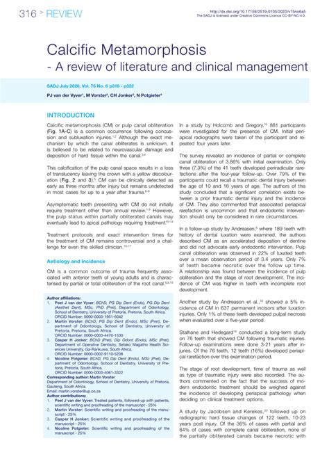 Pdf Calcific Metamorphosis A Review Of Literature And Clinical