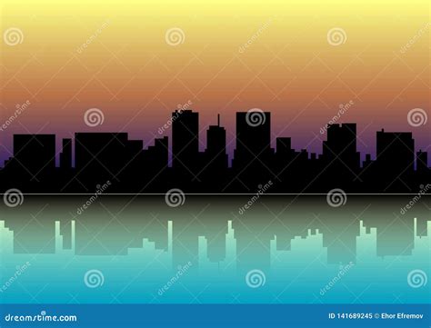 Sunset Over The City.Silhouette Of The City At Sunset. Stock Vector - Illustration of orange ...