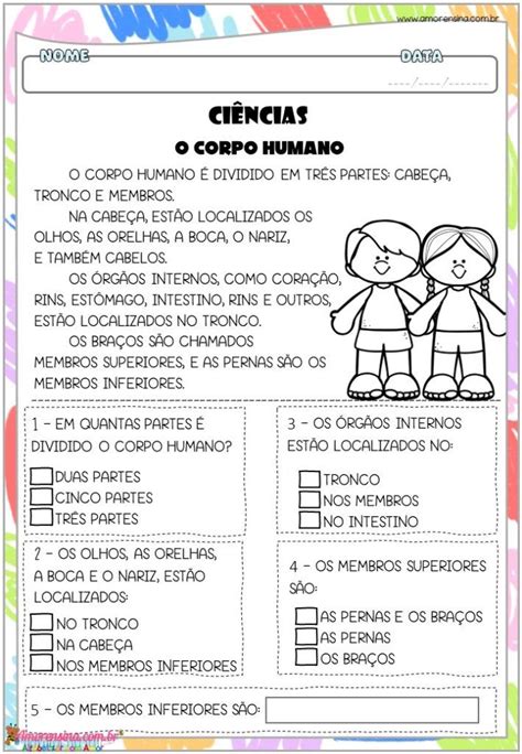 Atividade De Ciencias 1 Ano Corpo Humano - Atividades sobre o Corpo Humano -1º ano | Atividade de ciências 2ano ...