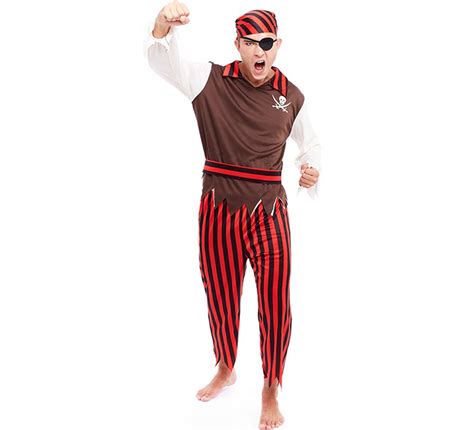 Fato De Pirata Listrado Vermelho Masculino