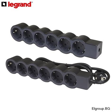 Разклонител 6-гнезда 6x2P+E, с/без кабел, Legrand Standard, ЧЕРЕН