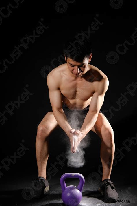 Portrait Of Athletic Muscular Bodybuilder Man With Naked Torso Six Stock Photo 1759688