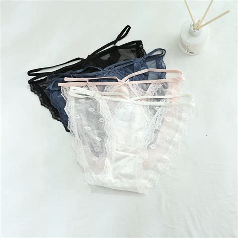 Qingya Hot Sale Women S Pink Bow Sexy Lace Ice Silk Panties Thong Mid Rise Adult Sex Lingerie