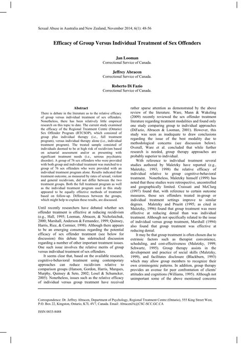 Pdf Efficacy Of Group Versus Individual Treatment Of Sex Offenders