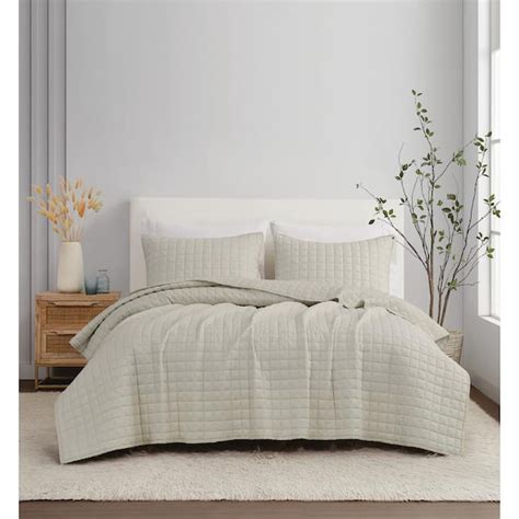 Brooklyn Loom 3 Piece Natural Solid 100 Linen Fullqueen Quilt Set