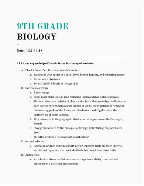 Bio Notes Chapter 13 Evolution 9TH GRADE BIOLOGY Notes 13 13