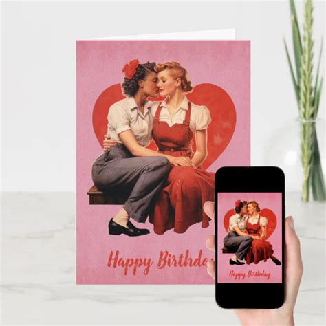 Vintage Happy Birthday Lesbian Couple Card Zazzle
