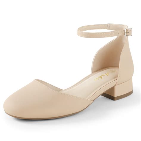 Ankis Nude Closed Toe Heels for Women, 1 Inch Women's Flats Low Block
