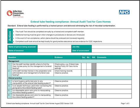 Enteral tube feeding compliance: Annual Audit Tool for Care Homes
