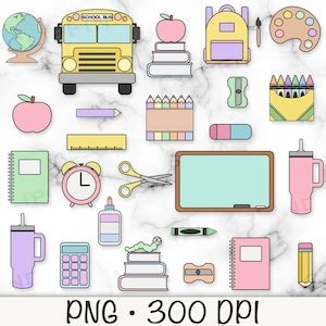 Cute School Supplies Clipart, Pastel School Classroom PNG, Glue ...