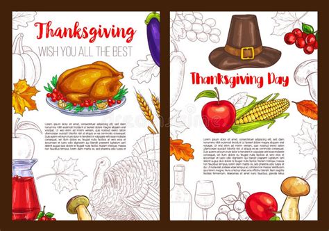 Affiches De Vecteur De Vacances De Croquis De Jour De Thanksgiving