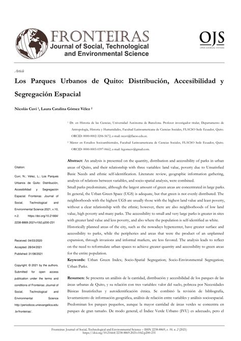 Pdf Los Parques Urbanos De Quito Distribución Accesibilidad Y