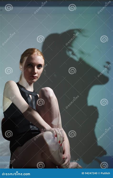 Fashion Art Studio Portrait Of Elegant Naked Lady With Shadow On Her Body Stock Photo Image Of