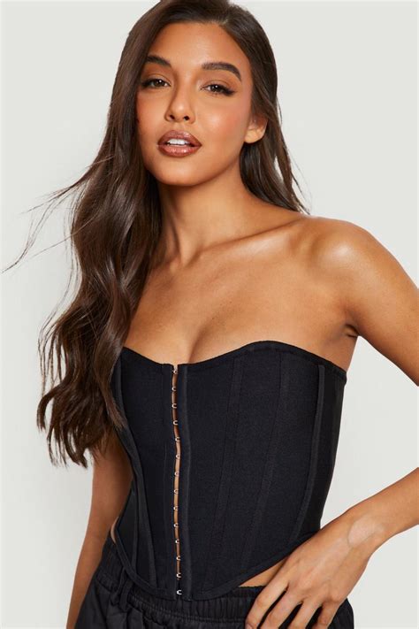 Black Bandage Hook And Eye Corset Top Boohoo Uk