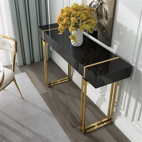 Console Moderne De Luxe Noire Avec Tiroir Table D Entr E Rectangulaire