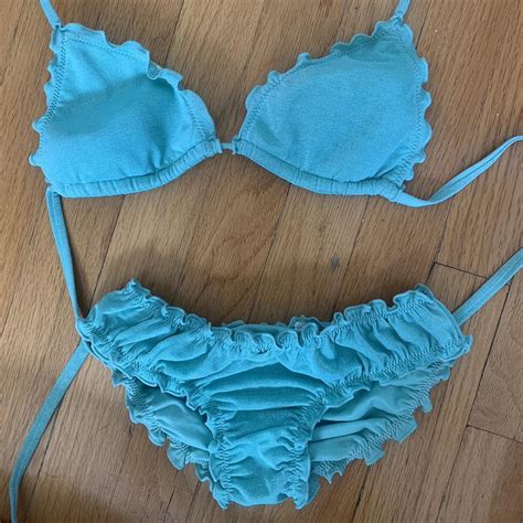 Sparkly Turquoise Bikini With Ruffles Brand Is Depop