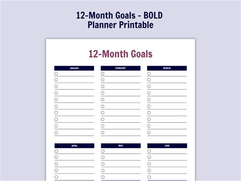 12-month Goals Bold Planner Printable 2pgs - Etsy