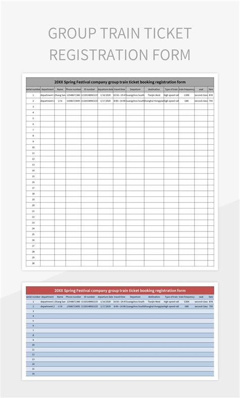 Group Train Ticket Registration Form Excel Template And Google Sheets