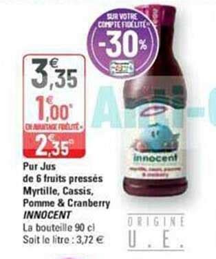 Promo Pur Jus De 6 Fruits Pressés Myrtille Cassis Pomme Cranberry