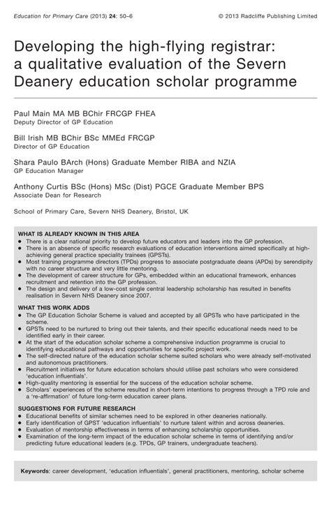 (PDF) Developing the high-flying registrar: a qualitative evaluation of