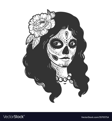 Girl in day dead makeup sketch Royalty Free Vector Image