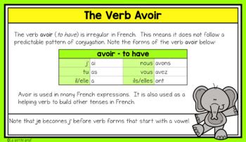 digital grammar mini unit le verbe avoir present tense   verb