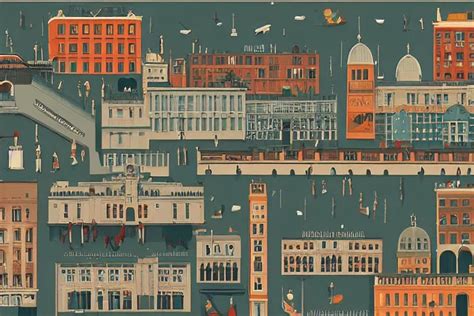 A Cityscape Illustrations By Wes Anderson Stable Diffusion