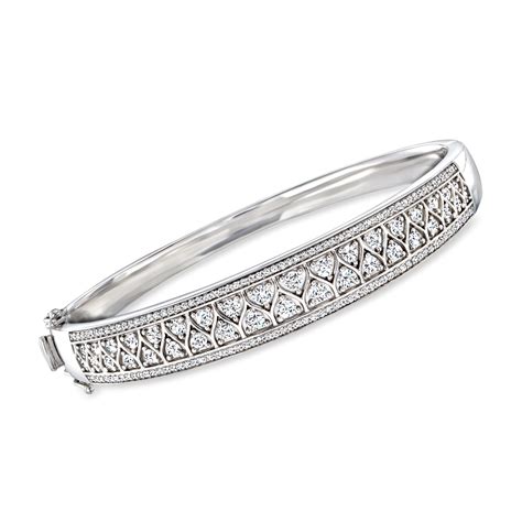 Ct T W Diamond Geometric Bangle Bracelet In Sterling Silver