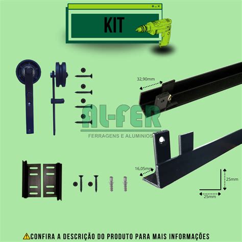 Kit Para Porta Celeiro Cantoneira At Cm Roldana Aparente Trilho