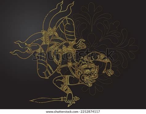 Hanuman Thai Tradition Gold Stock Vector Royalty Free