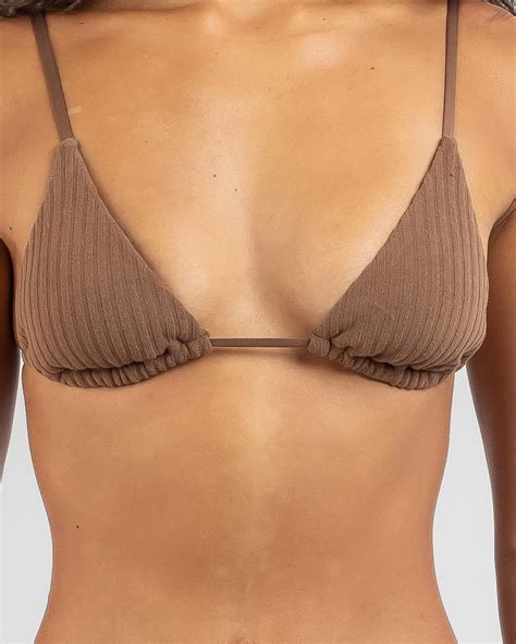 Shop Rusty Lucky Towelling Triangle Bikini Top In Cocoa Brown Fast Shipping Easy Returns