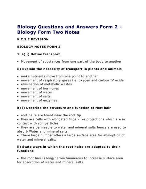 Form 2 Biology Questions And Answers 1388