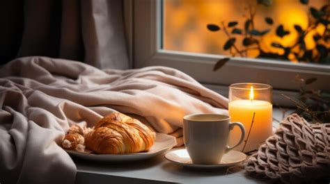 Premium Photo A Cozy Still Life With A Cup Of Coffee A Croissant And