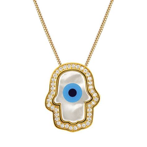 Gargantilha de ouro18k 750 hamsa de OLHO GREGO de madrepérola e